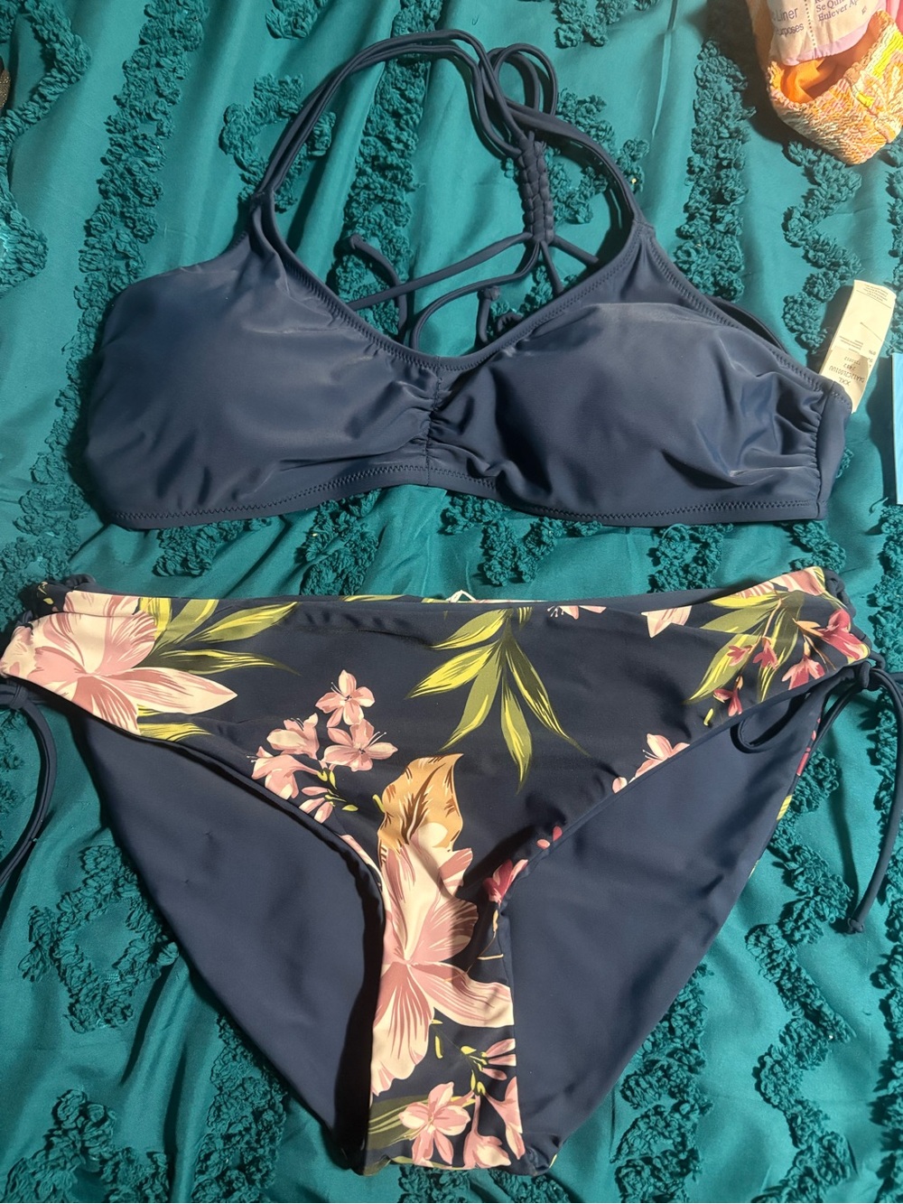 Cupshe Navy Floral Two-Piece Bikini